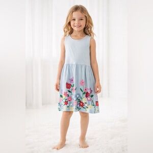 H&M Girls Floral Dress Size 8/10 Light Blue Sleeveless Cotton Spring Summer